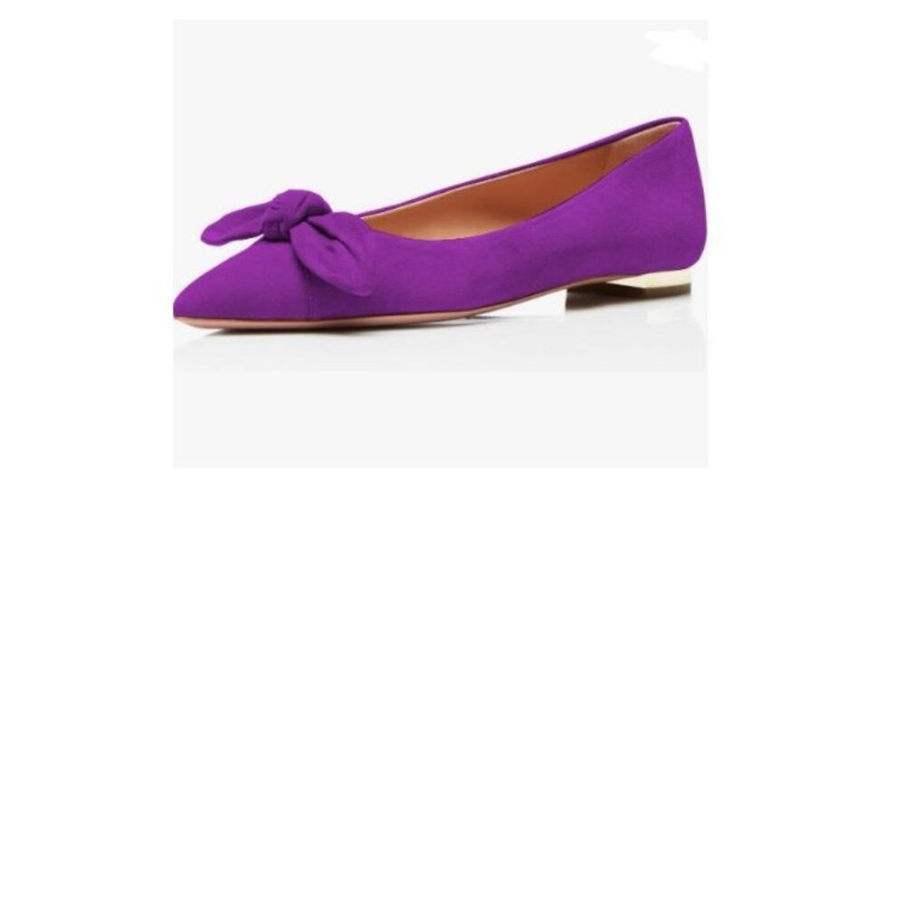 YDN Bowknot Ballet Flats Womens Pointy Toe Flat Shoes Suede Dress Shoes